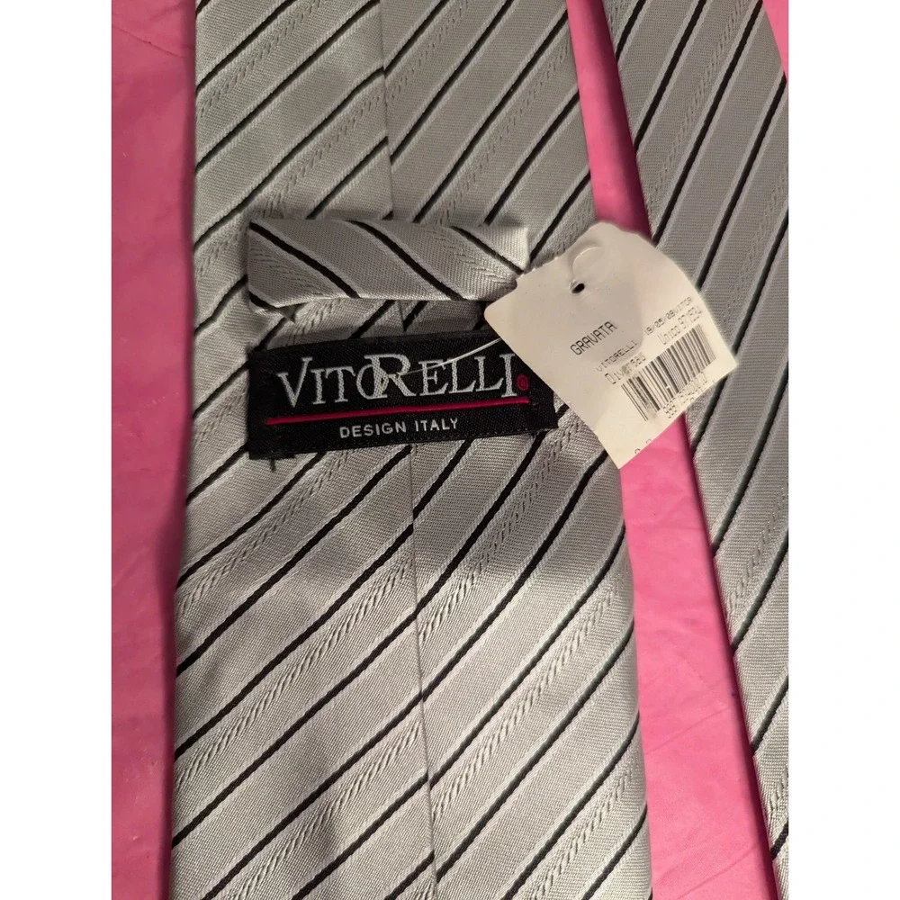 Vintage VITORELLI design Italy black grey white mens neck tie NEW with tags - Picture 4 of 5